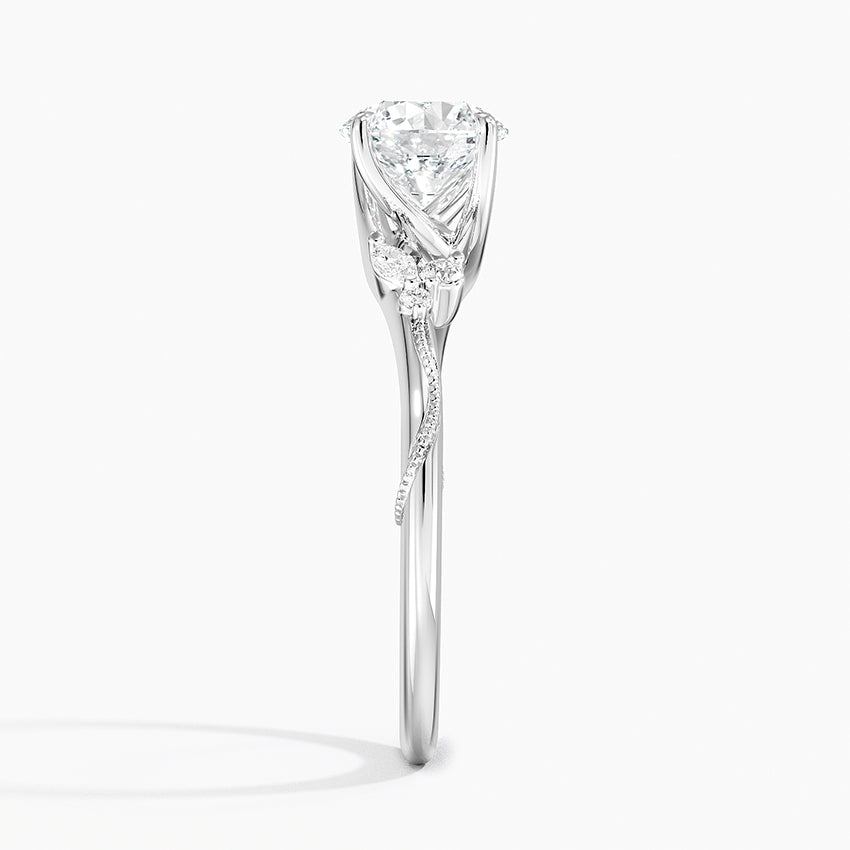 Camellia Milgrain Diamond Ring Platinum Round Engagement Ring