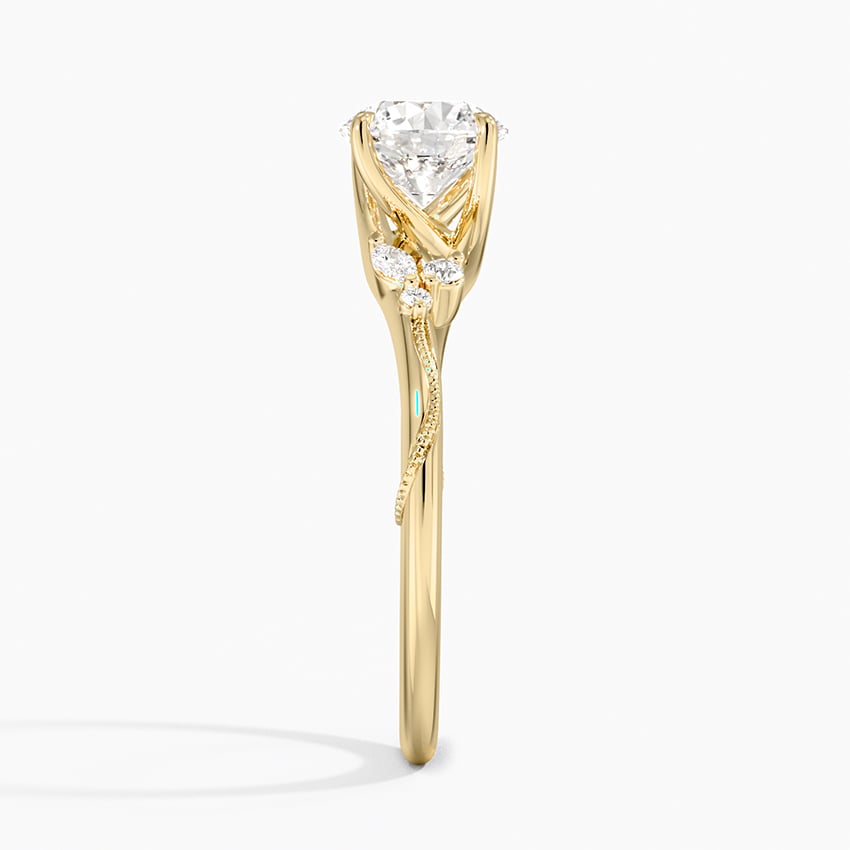 Camellia Milgrain Diamond Ring Yellow Gold 18k Round Engagement Ring