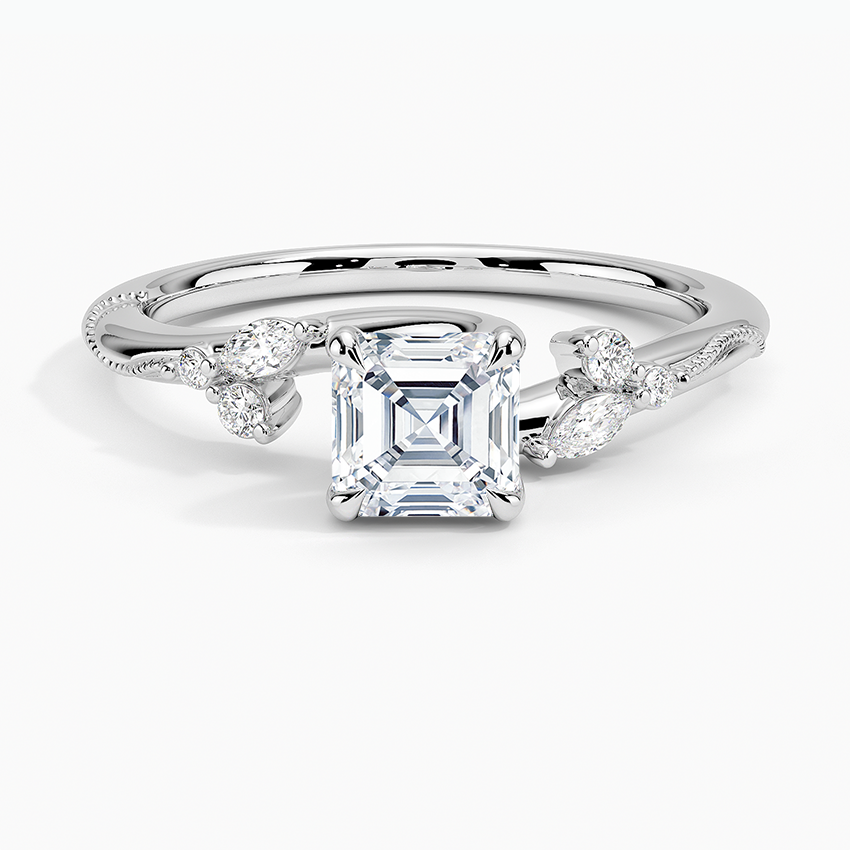 Camellia Milgrain Diamond Ring Platinum Asscher Engagement Ring