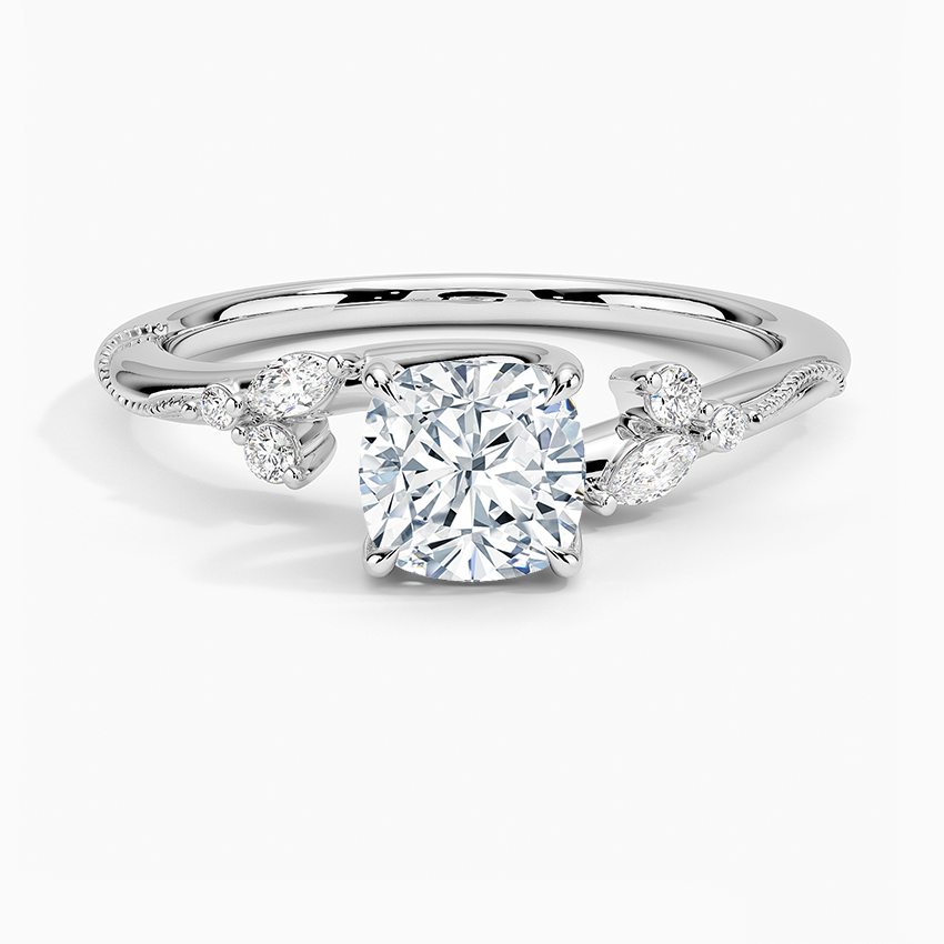Camellia Milgrain Diamond Ring Platinum Cushion Engagement Ring