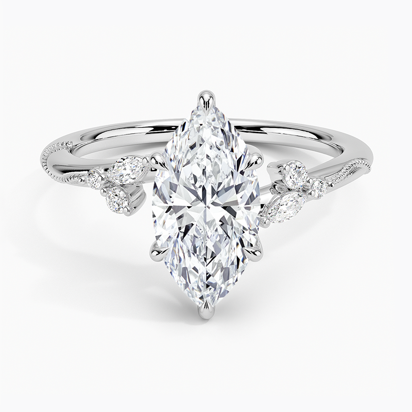 Camellia Milgrain Diamond Ring Platinum Marquise Engagement Ring
