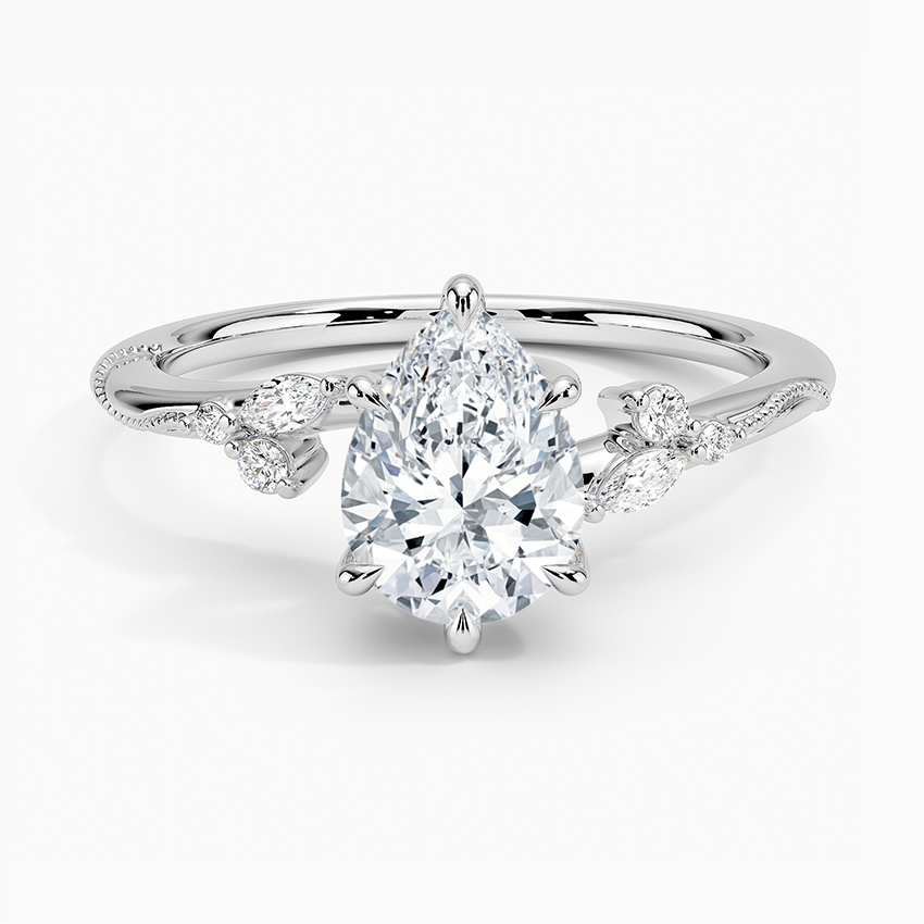 Camellia Milgrain Diamond Ring Platinum Pear Engagement Ring
