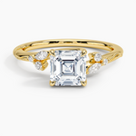 Camellia Milgrain Diamond Ring Yellow Gold 18k Asscher Engagement Ring