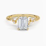 Camellia Milgrain Diamond Ring Yellow Gold 18k Emerald Engagement Ring