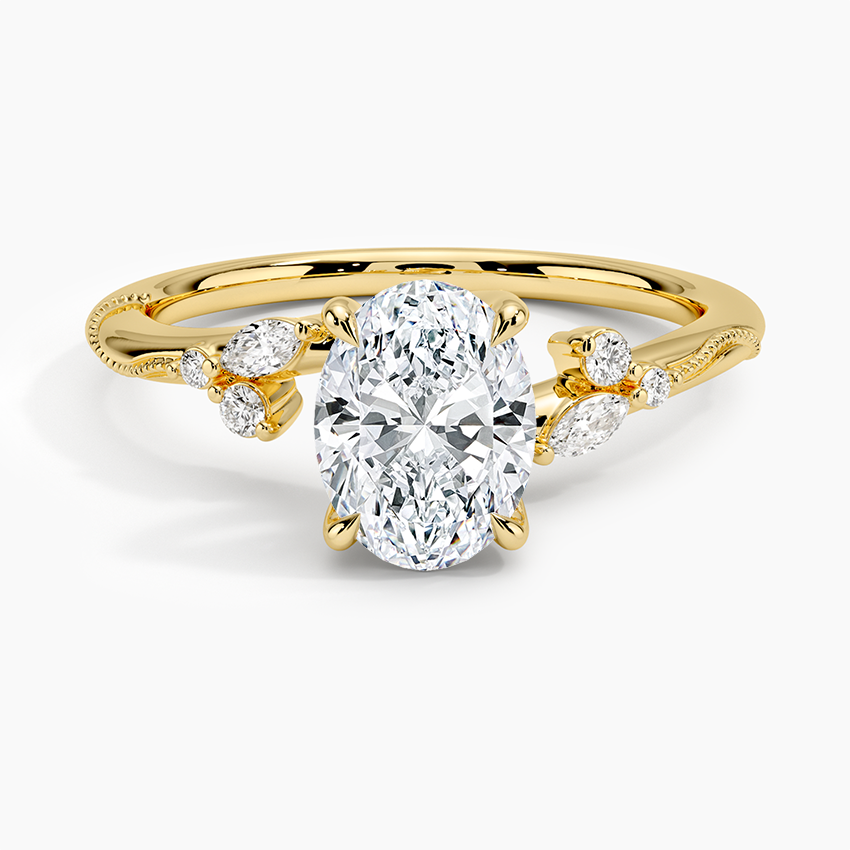 Camellia Milgrain Diamond Ring Yellow Gold 18k Oval Engagement Ring