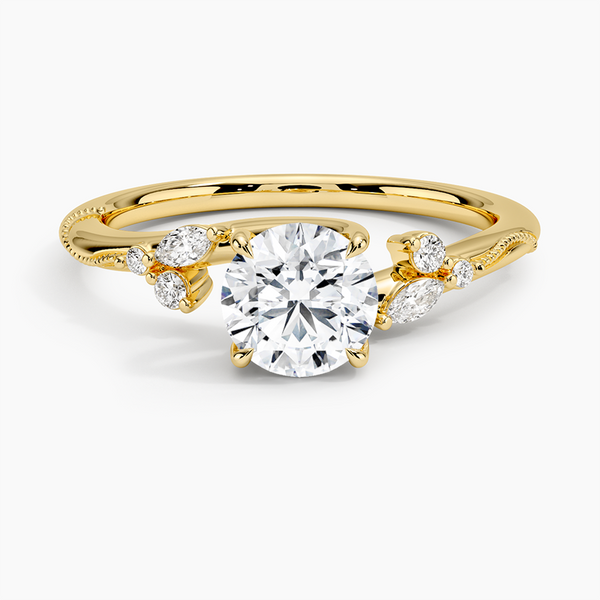 Camellia Milgrain Diamond Engagement Ring