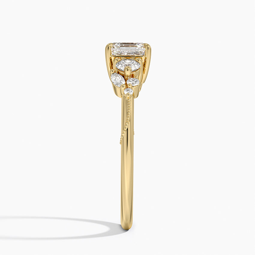 Camellia Three Stone Diamond Ring (1/3 ct. tw.) Yellow Gold 18k Asscher Engagement Ring
