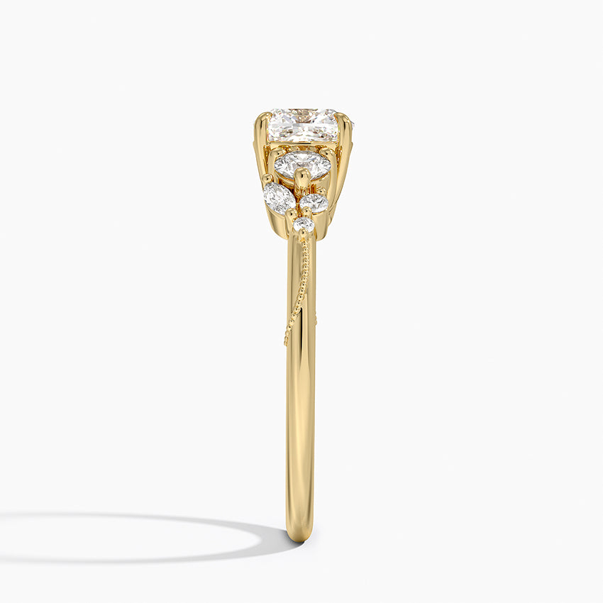 Camellia Three Stone Diamond Ring (1/3 ct. tw.) Yellow Gold 18k Cushion Engagement Ring