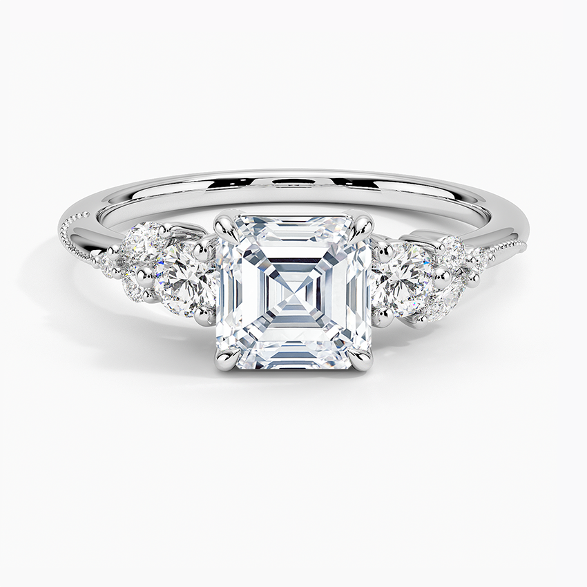 Camellia Three Stone Diamond Ring (1/3 ct. tw.) Platinum Asscher Engagement Ring
