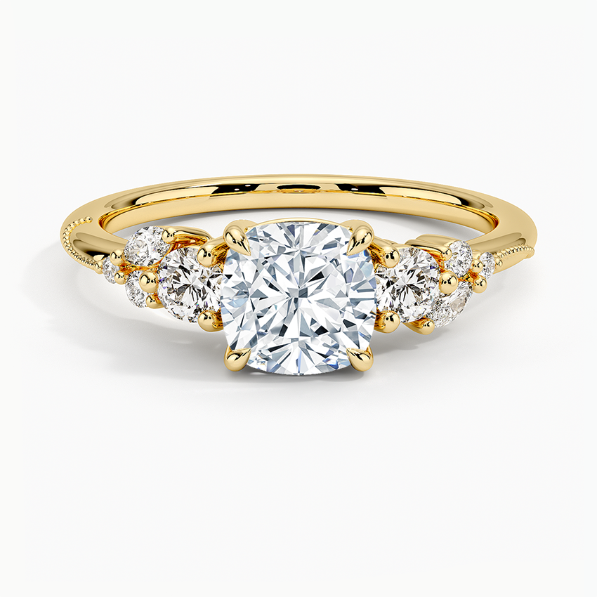 Camellia Three Stone Diamond Ring (1/3 ct. tw.) Yellow Gold 18k Cushion Engagement Ring