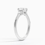 Camellia Three Stone Pear Diamond Ring Platinum Cushion Engagement Ring
