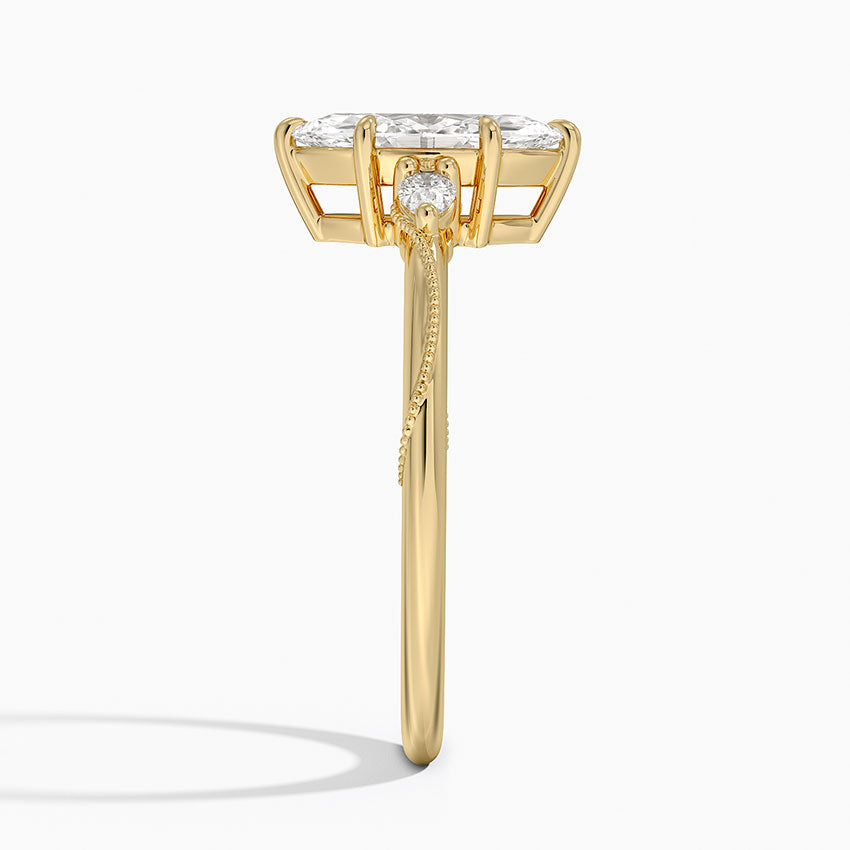 Camellia Three Stone Pear Diamond Ring Yellow Gold 18k Marquise Engagement Ring