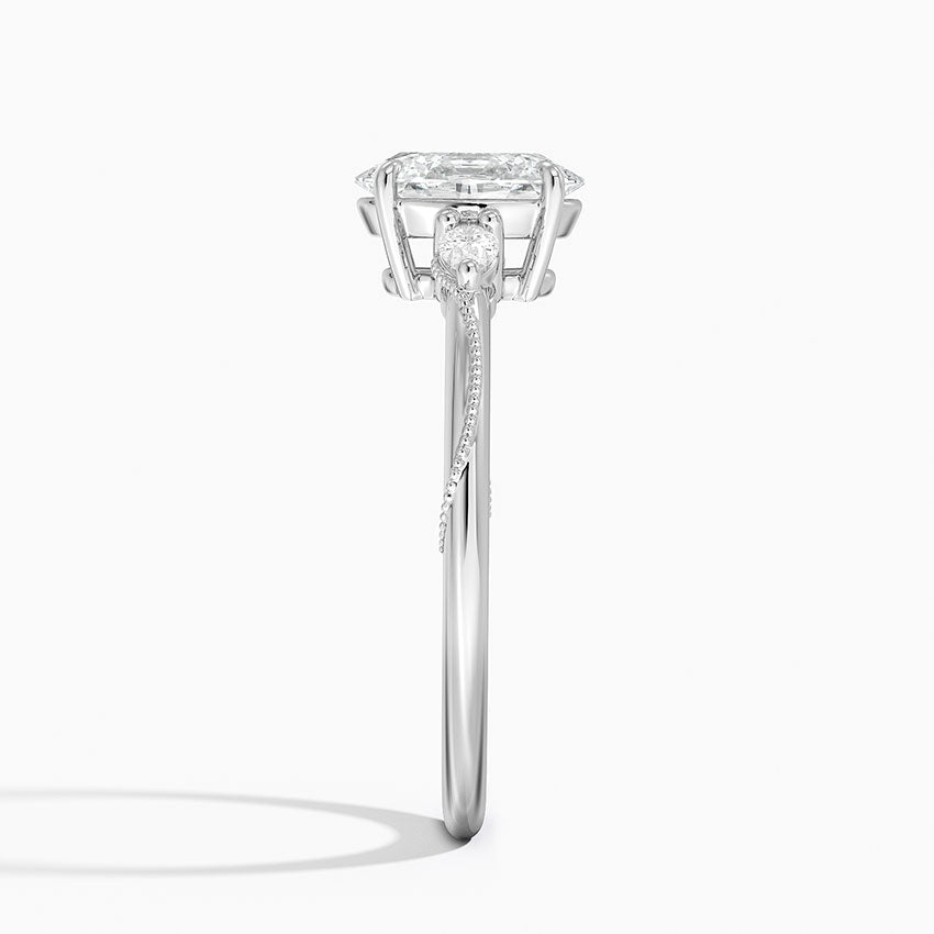 Camellia Three Stone Pear Diamond Ring Platinum Oval Engagement Ring