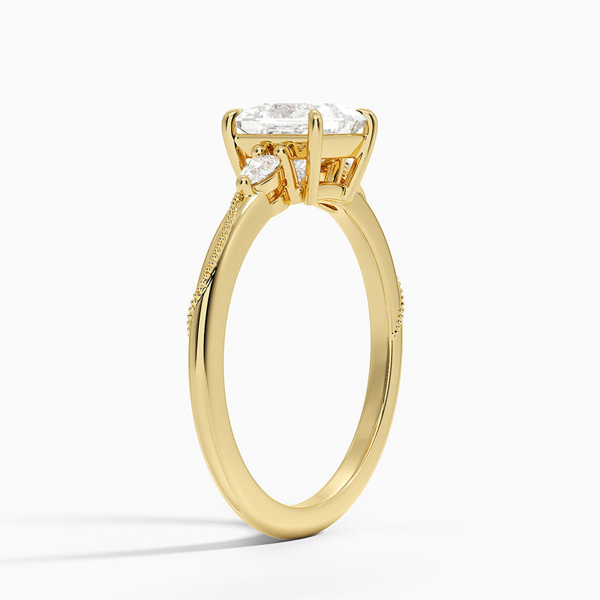 Camellia Three Stone Pear Diamond Ring Yellow Gold 18k Princess Engagement Ring