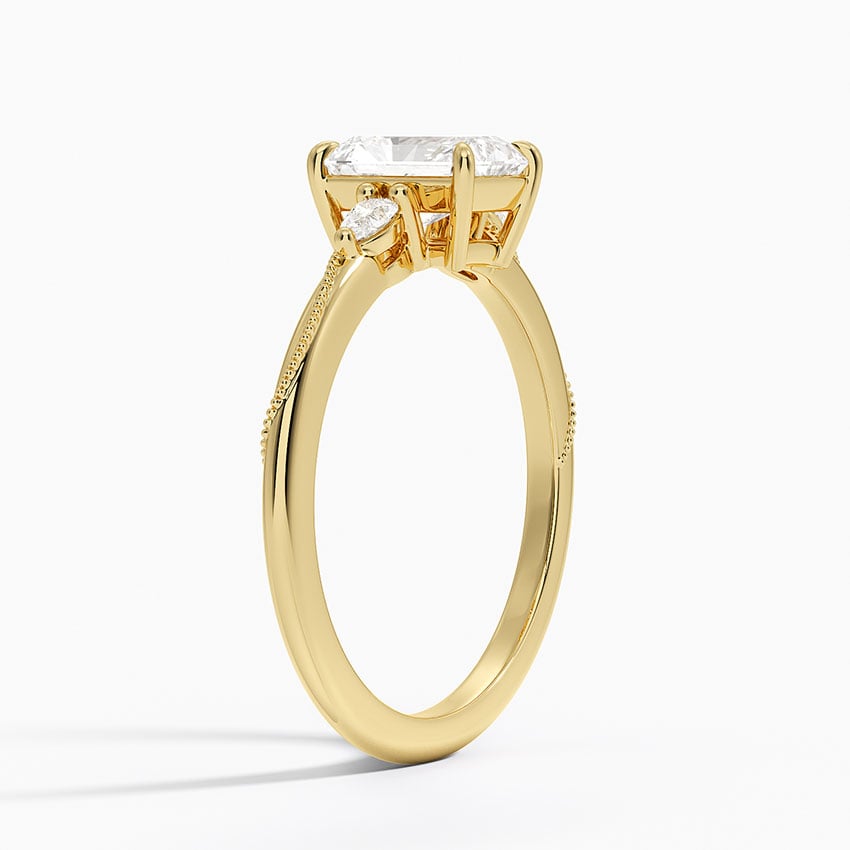 Camellia Three Stone Pear Diamond Ring Yellow Gold 18k Radiant Engagement Ring