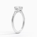 Camellia Three Stone Pear Diamond Ring Platinum Round Engagement Ring