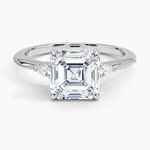 Camellia Three Stone Pear Diamond Ring Platinum Asscher Engagement Ring