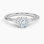 Camellia Three Stone Pear Diamond Ring Platinum Cushion Engagement Ring
