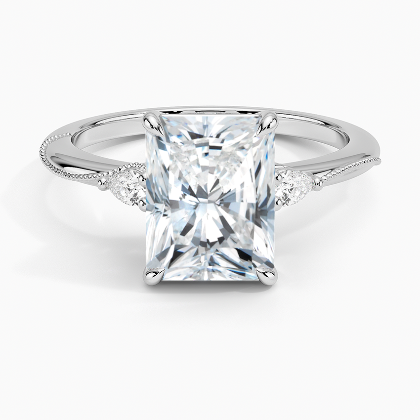 Camellia Three Stone Pear Diamond Ring Platinum Radiant Engagement Ring