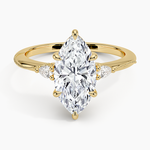 Camellia Three Stone Pear Diamond Ring Yellow Gold 18k Marquise Engagement Ring