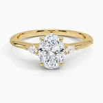 Camellia Three Stone Pear Diamond Ring Yellow Gold 18k Oval Engagement Ring