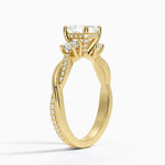 Adorned Petite Twisted Vine Three Stone Diamond Ring Yellow Gold 18k Asscher Engagement Ring