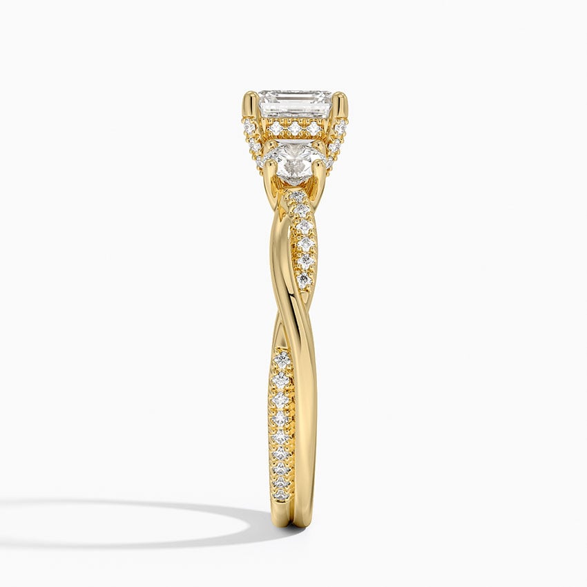 Adorned Petite Twisted Vine Three Stone Diamond Ring Yellow Gold 18k Asscher Engagement Ring