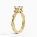 Adorned Petite Twisted Vine Three Stone Diamond Ring Yellow Gold 18k Cushion Engagement Ring
