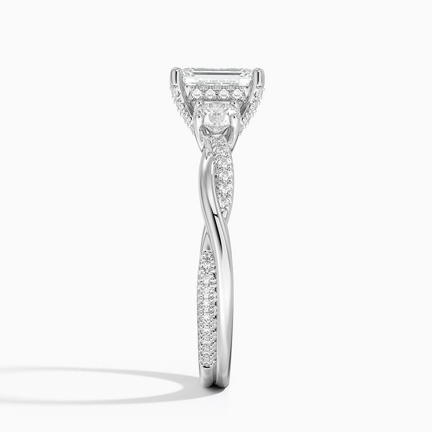 Adorned Petite Twisted Vine Three Stone Diamond Ring Platinum Emerald Engagement Ring