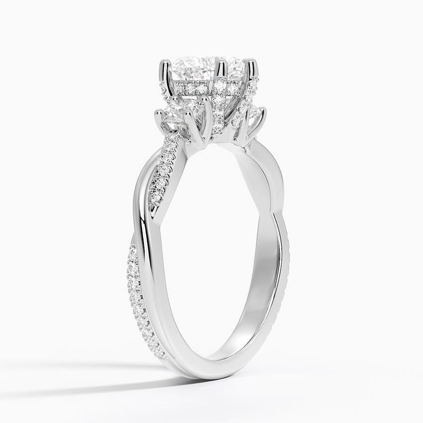 Adorned Petite Twisted Vine Three Stone Diamond Ring Platinum Heart Engagement Ring