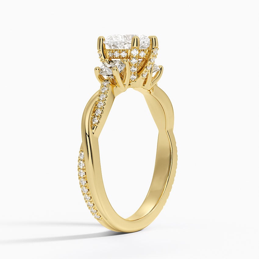 Adorned Petite Twisted Vine Three Stone Diamond Ring Yellow Gold 18k Heart Engagement Ring