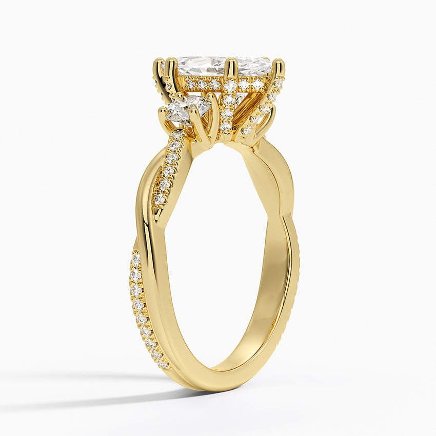 Adorned Petite Twisted Vine Three Stone Diamond Ring Yellow Gold 18k Marquise Engagement Ring