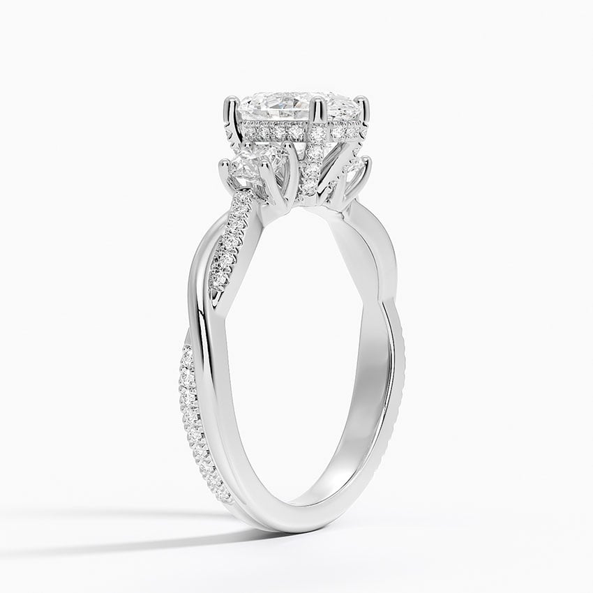 Adorned Petite Twisted Vine Three Stone Diamond Ring Platinum Oval Engagement Ring