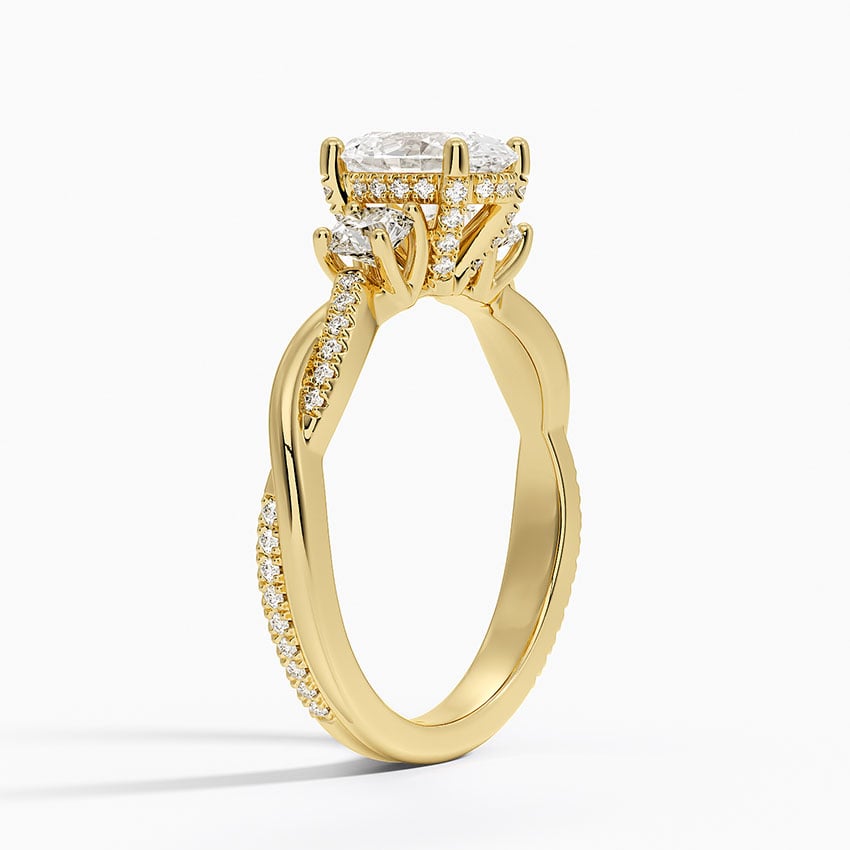 Adorned Petite Twisted Vine Three Stone Diamond Ring Yellow Gold 18k Oval Engagement Ring