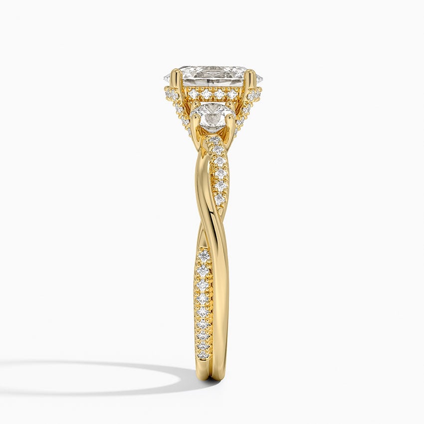 Adorned Petite Twisted Vine Three Stone Diamond Ring Yellow Gold 18k Oval Engagement Ring