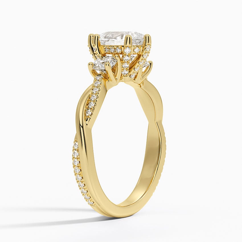 Adorned Petite Twisted Vine Three Stone Diamond Ring Yellow Gold 18k Pear Engagement Ring