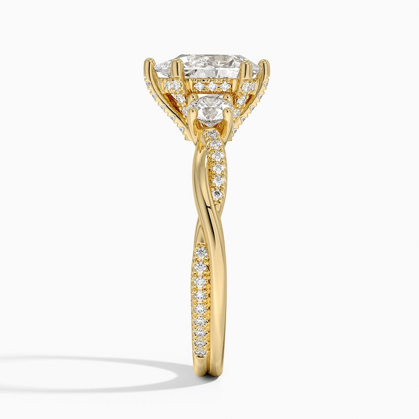 Adorned Petite Twisted Vine Three Stone Diamond Ring Yellow Gold 18k Pear Engagement Ring
