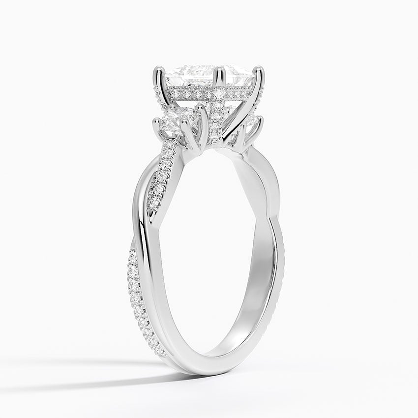 Adorned Petite Twisted Vine Three Stone Diamond Ring Platinum Princess Engagement Ring