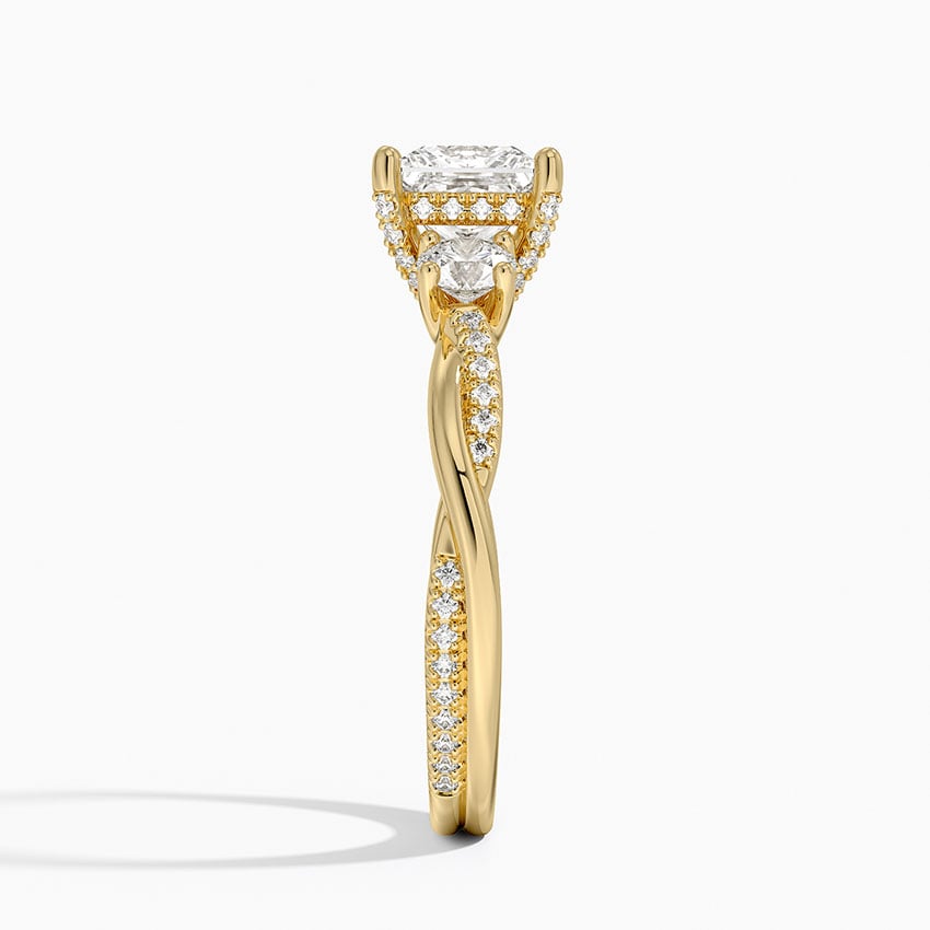 Adorned Petite Twisted Vine Three Stone Diamond Ring Yellow Gold 18k Princess Engagement Ring