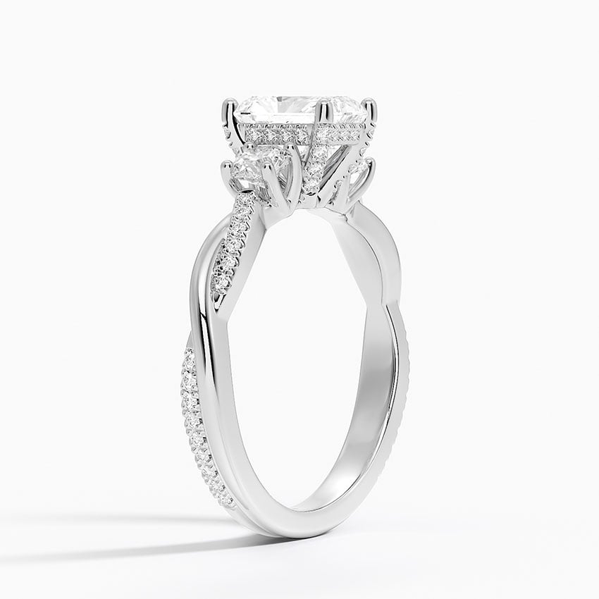 Adorned Petite Twisted Vine Three Stone Diamond Ring Platinum Radiant Engagement Ring