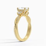 Adorned Petite Twisted Vine Three Stone Diamond Ring Yellow Gold 18k Radiant Engagement Ring