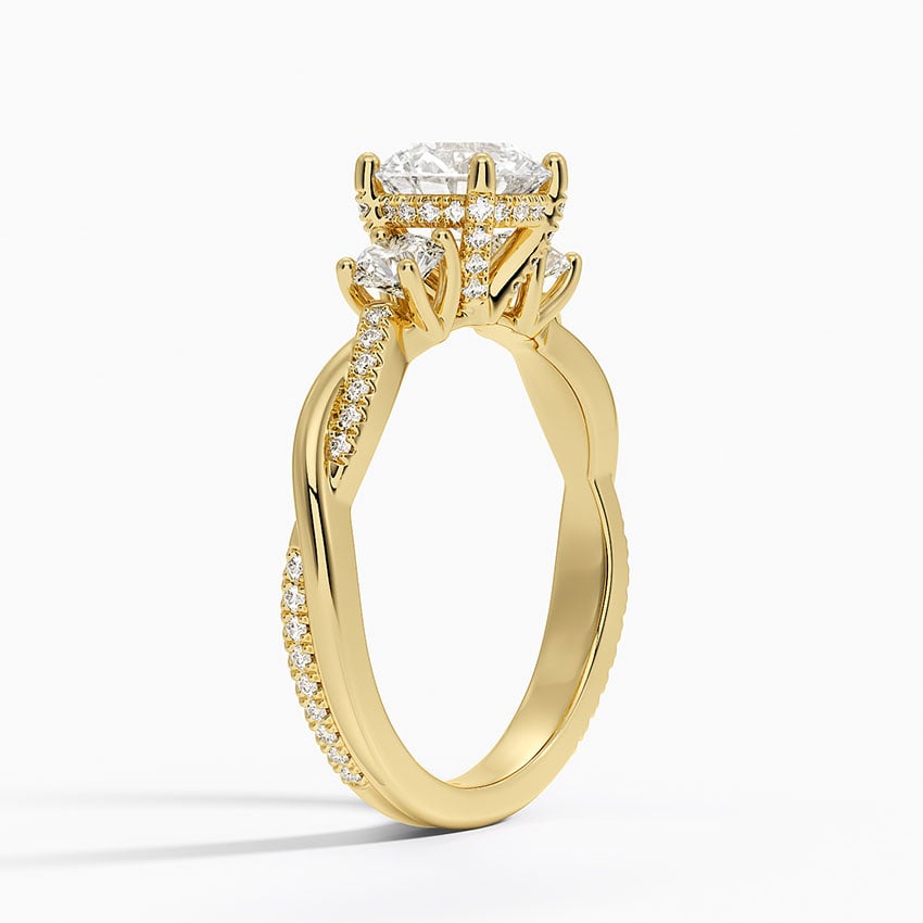 Adorned Petite Twisted Vine Three Stone Diamond Ring Yellow Gold 18k Round Engagement Ring