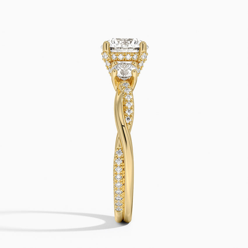 Adorned Petite Twisted Vine Three Stone Diamond Ring Yellow Gold 18k Round Engagement Ring