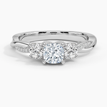Adorned Petite Twisted Vine Three Stone Diamond Ring Platinum Cushion Engagement Ring