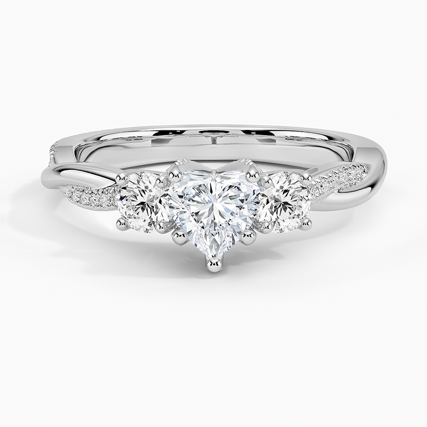 Adorned Petite Twisted Vine Three Stone Diamond Ring Platinum Heart Engagement Ring