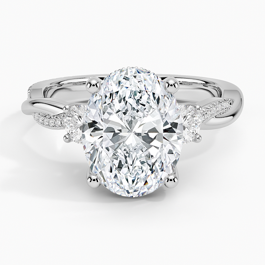 Adorned Petite Twisted Vine Three Stone Diamond Ring Platinum Oval Engagement Ring