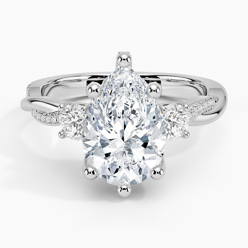 Adorned Petite Twisted Vine Three Stone Diamond Ring Platinum Pear Engagement Ring