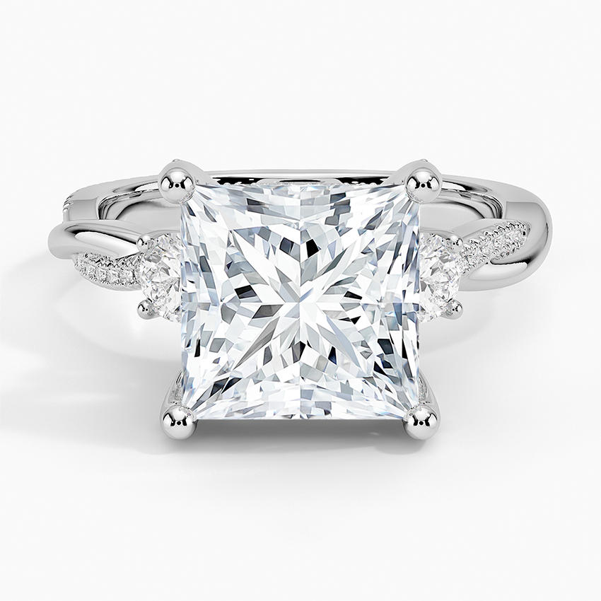 Adorned Petite Twisted Vine Three Stone Diamond Ring Platinum Princess Engagement Ring