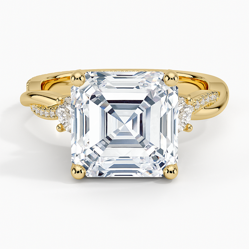 Adorned Petite Twisted Vine Three Stone Diamond Ring Yellow Gold 18k Asscher Engagement Ring