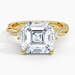 Adorned Petite Twisted Vine Three Stone Diamond Ring Yellow Gold 18k Asscher Engagement Ring